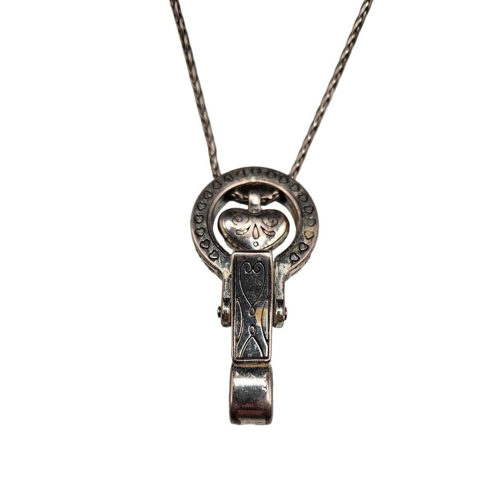 Brighton Heart Lanyard Badge Clip Pendant Necklace Silver Plate